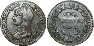 P2271 Rare France 5 Centimes Dupré AN 5 A Paris PCGS AU Superbe -> Faire Offre
