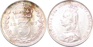 P2293 Great Britain 3 Pence Victoria 1887 Silver AU ->Make offer