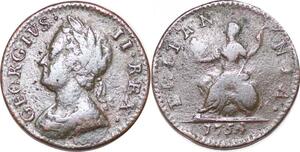 P2314 Scarce Variety Great Britain Farthing George II 1754/0 ->Make offer