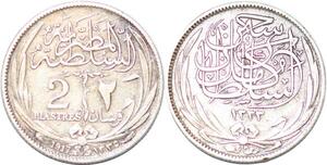 P2315 Egypt 2 Piastres George II Hussein Kamil 1335 1917 H Heaton Silver