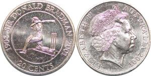 P2324 Australia 20 Cents 1908 Sir Donald Bradman 2001 UNC ->Make offer
