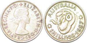 P2330 Australia Common Wealth Shilling Elizabeth II 1957 Silver ->Make offer