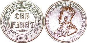 P2336 Australia Common Wealth Penny George V 1919 Dot below bottom scroll