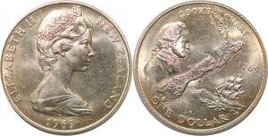 P2340 Medal New Zealand One Dollar Elizabeth II 1969 Cooks Chart 1769 UNC