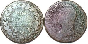 P2369 Inédit France 5 Centimes Dupré Refrappage an 7/5 W/R ->Faire offre