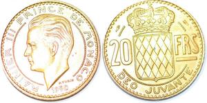 P2374 Monaco 20 Francs Rainier III 1950 Turin SUP ->Faire offre