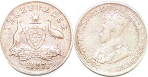 P2389 Australia 3 pence George V 1927 Silver ->Make offer