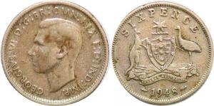P2392 Australia 6 Pence George VI 1948 Silver ->Make offer