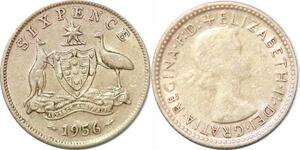 P2394 Australia 6 Pence Elizabeth II 1956 Silver ->Make offer