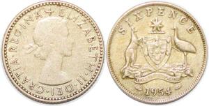 P2395 Australia 6 Pence Elizabeth II 1954 Silver ->Make offer