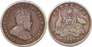 P2396 Australia 6 pence Edward VII 1910 Silver ->Make offer