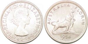 P2397 Australia Florin Elizabeth II 1954 Silver AU ->Make offer