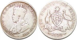 P2398 Scarce Australia Florin 2 Schillings George V 1922 Silver ->Make offer