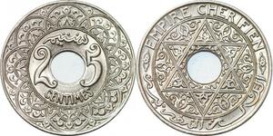 P2411 Scarce Morocco 25 Centimes Youssef Yussuf 1921 Paris BU UNC