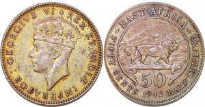 P2414 Ethiopia East Africa 50 Cents George VI 1942 H Heaton Argent ->Faire offre