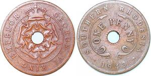 P2415 Southern Rhodesia Zimbabwe Penny George VI 1943 ->Make offer