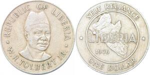P2424 Liberia One Dollar Self Reliance 1976 ->Make offer