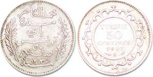 P2428 Tunisia 50 Centimes 1892 A Paris Argent ->Faire offre