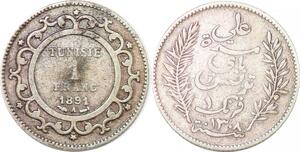 P2430 Tunisia 1 Franc 1891 A Paris Argent Silver ->Faire offre