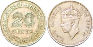P2436 Malaysia 20 Cents George VI 1950 ->Make offer