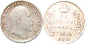 P2438 India British 1/4 Rupee Edward VII 1903 Silver ->Make offer