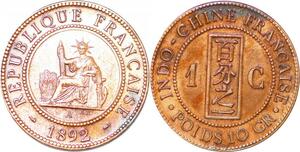 P2445 French Indochina 1 Centième 1892 A Paris ->Faire offre