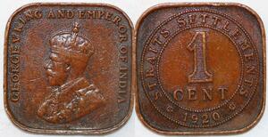P2448 Malaysia Straits Settlements square 1 Cent George V 1920 ->Make offer