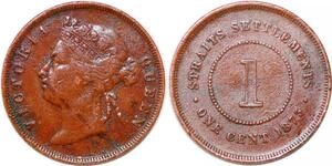 P2450 Scarce Malaysia Straits Settlements One Cent Victoria Queen 1873