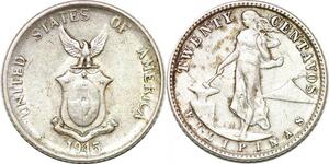 P2464 Philippines 20 Centavos US. Administration 1945 D Denver Silver ->M offer