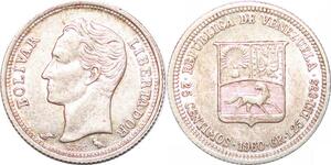 P2487 Venezuela 25 Centimos 1960 Silver AU ->Make offer
