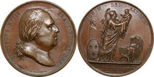 P2557 Rare France Médaille Louis XVIII Naissance Henri V 1820 Depaulis Desnoyers SPL