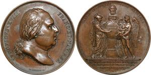P2558 Rare France Médaille Louis XVIII Naissance duc Bordeaux 1820 Paris Desnoyers SPL