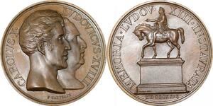 P2592 France Médaille Charles X statue Louis XIV XVIII Gatteaux 1829 Desnoyers SPL