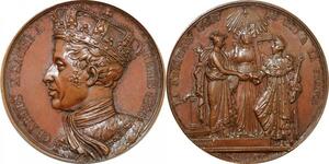 P2623 Rare France Médaille Charles X sacré Reims 1825 Brun Desnoyers SUP
