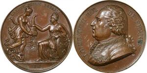 P2646 Rare France Médaille Louis XVIII Crédit Public Rétabli Barre 1818 Desnoyers SUP