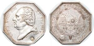 P2665 France Médaille Octogonale Louis XVIII Poinçon colonies 1820 Argent Desnoyer SPL