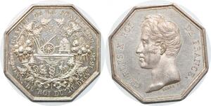 P2676 France Jeton Colonies America Charles X Guadeloupe 1826 Argent Desnoyers SPL