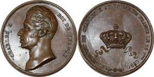 P2695 France Médaille Charles X Roi de France Trône 1824 Couronne France Desnoyers SPL