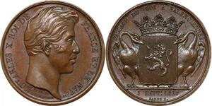 P2736 Médaille Charles X Passage Roi Valenciennes 1827 Desnoyers SPL