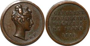 P2756 Rare France 10 mm Médaille Caroline Ferdinande Duchesse Berri 1816 Desnoyers SPL