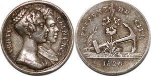 P2763 Rare France 10mm Médaille Vertu Clémence Présent ciel 1820 Desnoyers SUP