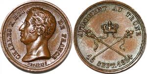 P2786 Rare France Médaille Charles X Avenement trône 1825 Desnoyers SPL