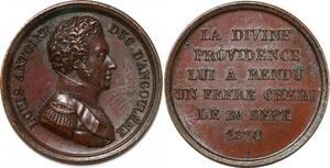 P2804 Rare France Médaille Louis Antoine Duc Angouleme Frère Chéri 1820 Desnoyers SPL