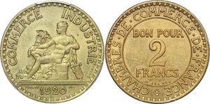 P2869 Rare France 2 Francs Chambre de Commerce 1920 PCGS SP64 Bronze-Aluminium FDC