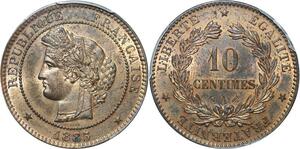 P2881 Rare France 10 Centimes Cérès 1885 A Paris PCGS MS63 SPL