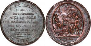 P2900 Rare France 5 Sols Monneron Confiance an 3 1791 dupré Birmingham date 1790