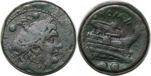 P2964 Rare Roman Empire Sextans 217-215 Mercure Pégase ailé Proue Roma