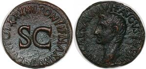 P2970 Scarce Roman Empire Augustus As Rome AD 11-12 Pot XXXIII Pont Maxim XF