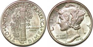 P2985 United States USA Mercury Dime 1943 Silver UNC ->Make offer