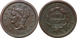 P2990 Scarce United States USA Braided Hair Cent 1848 AU -> Make offer